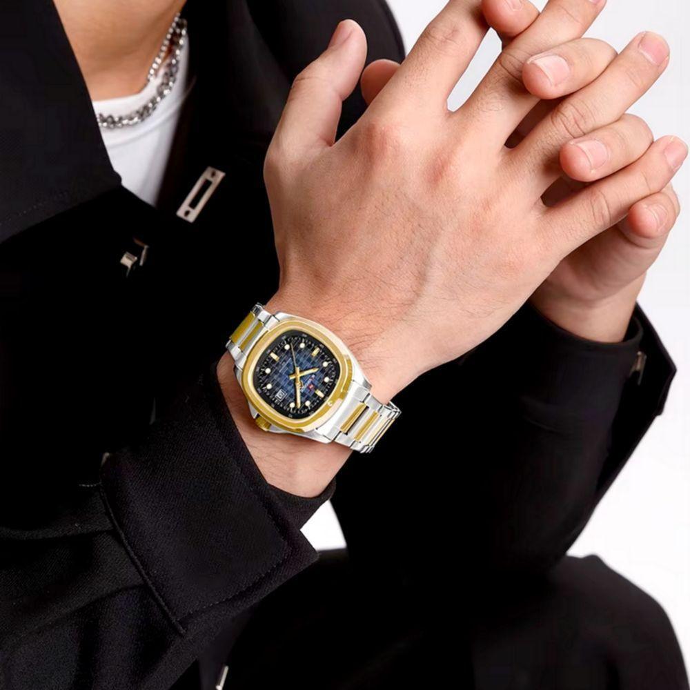 Relógio Pulseira De Aço Inoxidável Luminoso á Prova D´agua Azul Dourado - 6