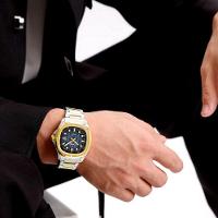 Relógio Pulseira De Aço Inoxidável Luminoso á Prova D´agua Azul Dourado - 5