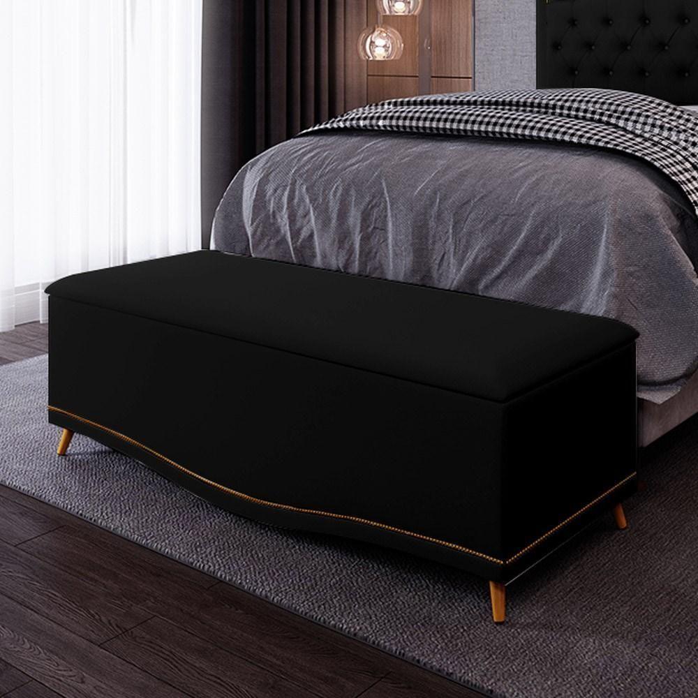 Calçadeira Baú King 195cm Com Tachas Imperial J02 Sintético Preto - Mpozenato - 2