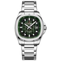 Relógio Pulseira De Aço Inoxidável Luminoso á Prova D´agua Prata Com Fundo Verde - 1