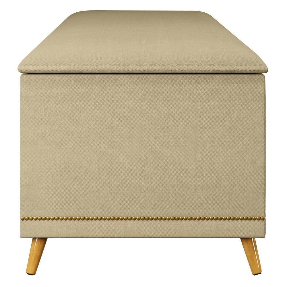 Calçadeira Baú Queen 160cm Com Tachas Imperial J02 Linho Areia - Mpozenato - 4