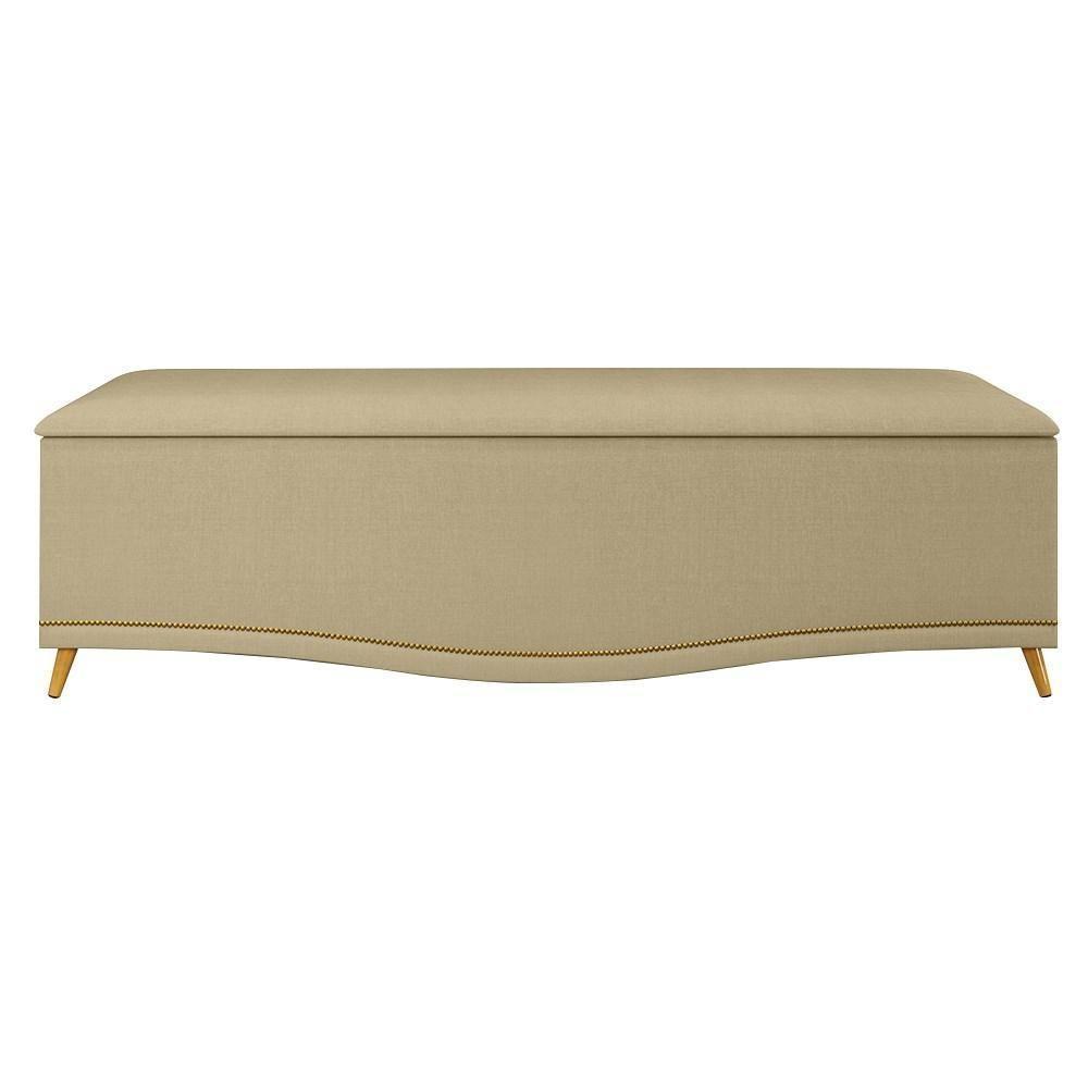 Calçadeira Baú Queen 160cm Com Tachas Imperial J02 Linho Areia - Mpozenato - 6