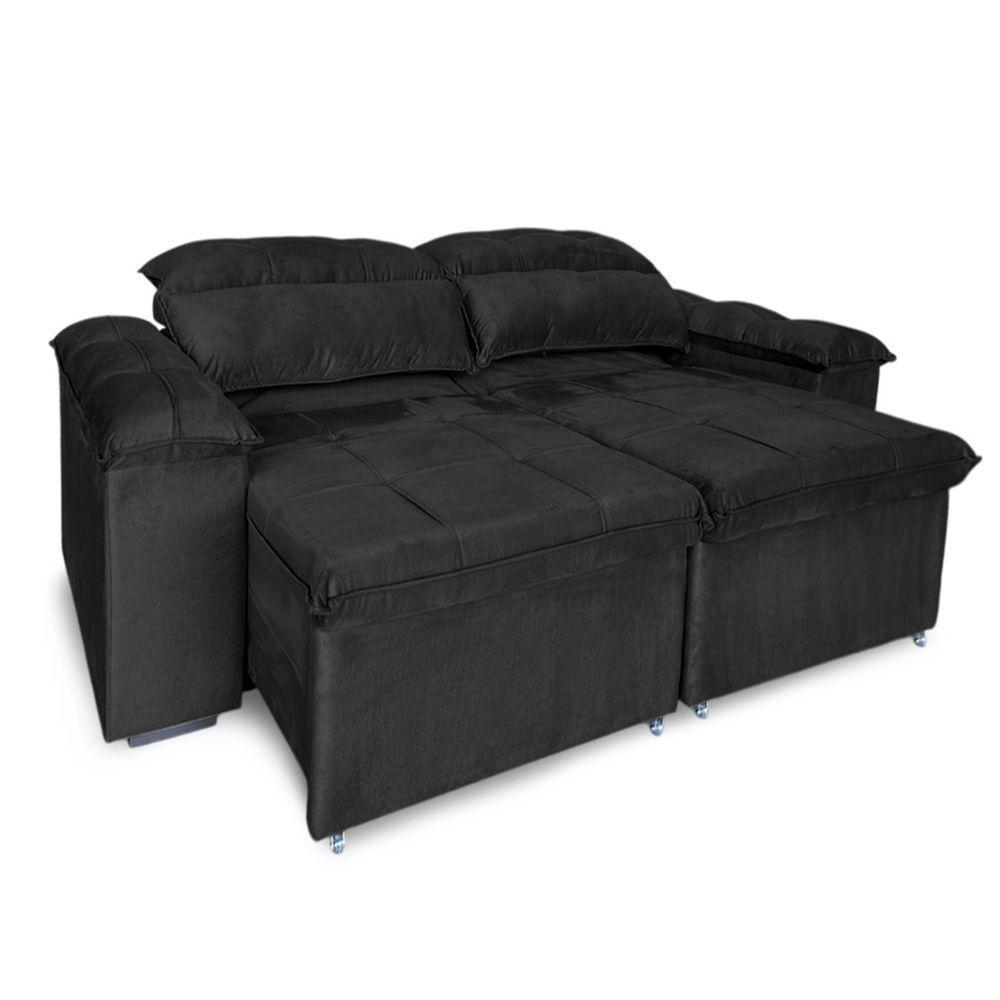 Sofá Retrátil E Reclinável 2 Lugares Verona 1,50m- élpis Móveis Veludo Preto - 4