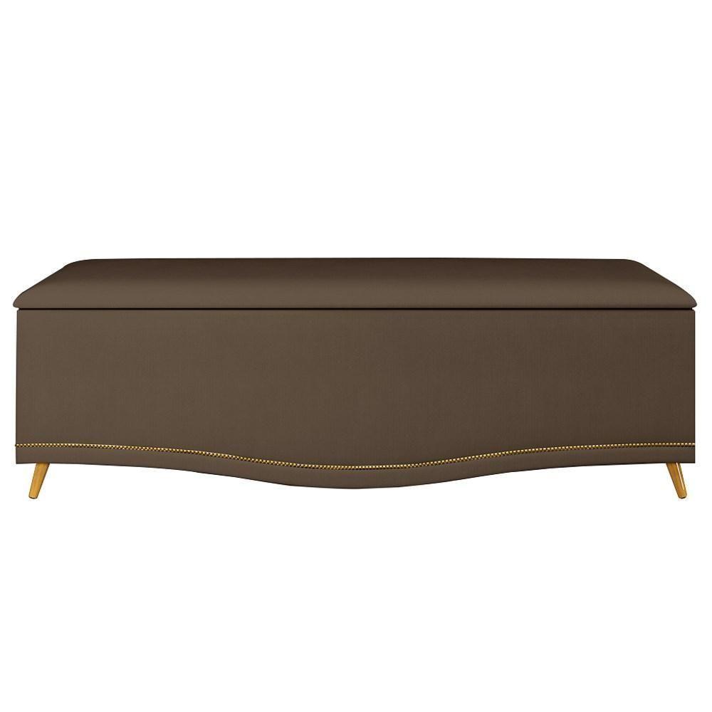 Calçadeira Baú Casal 140cm Com Tachas Imperial J02 Veludo Chocolate - Mpozenato - 3