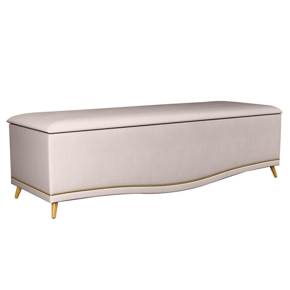 Calçadeira Baú King 195cm Com Tachas Imperial Veludo J02 Bege - Mpozenato - 1