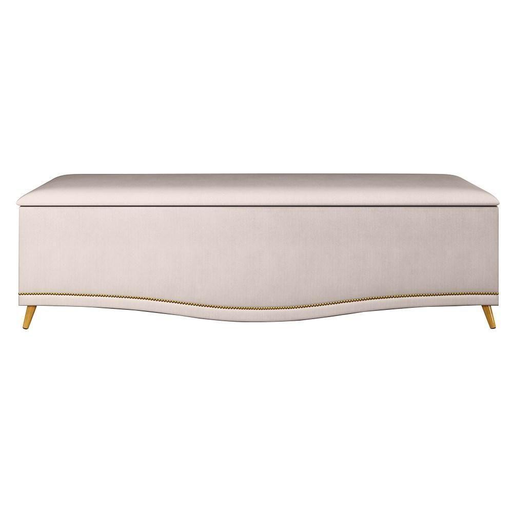 Calçadeira Baú King 195cm Com Tachas Imperial Veludo J02 Bege - Mpozenato - 3