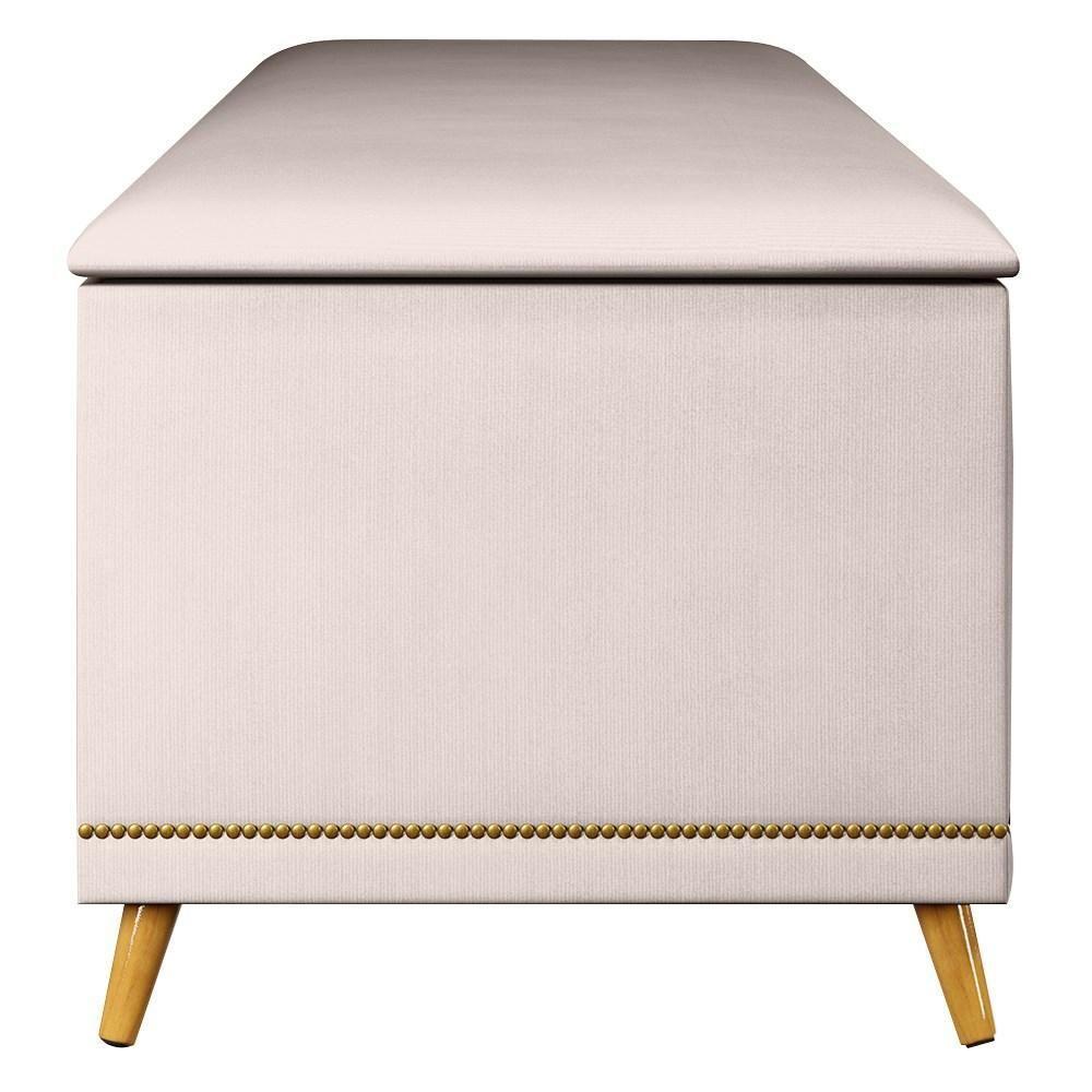 Calçadeira Baú King 195cm Com Tachas Imperial Veludo J02 Bege - Mpozenato - 6