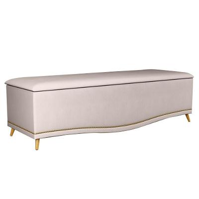 Calçadeira Baú King 195cm Com Tachas Imperial Veludo J02 Bege - Mpozenato