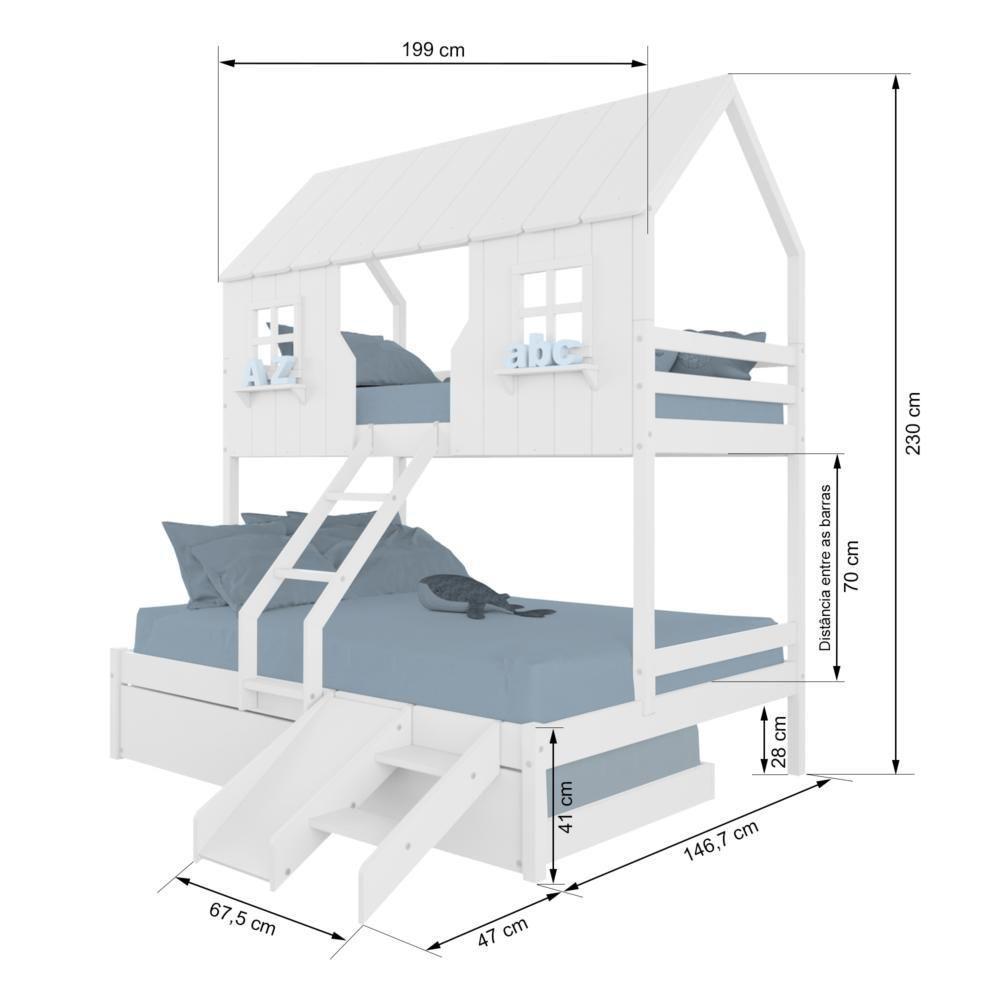 Treliche Casal/ Solteiro Casinha Encantada Com Kit Escada/ Escorregador Madeira Maciça Branco Megamobilia - 3