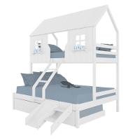 Treliche Casal/ Solteiro Casinha Encantada Com Kit Escada/ Escorregador Madeira Maciça Branco Megamobilia - 2