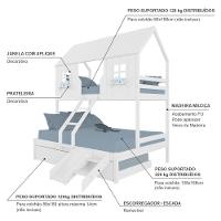 Treliche Casal/ Solteiro Casinha Encantada Com Kit Escada/ Escorregador Madeira Maciça Branco Megamobilia - 4