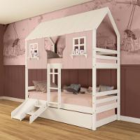 Treliche Casinha Encantada Com Kit Escada/ Escorregador Madeira Maciça Rosa/ Branco Megamobilia - 1