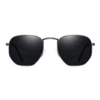 Óculos De Sol Clássico Retro Hexágono Metal Frame Com Proteção Uv400 Cinza Grafite - 2