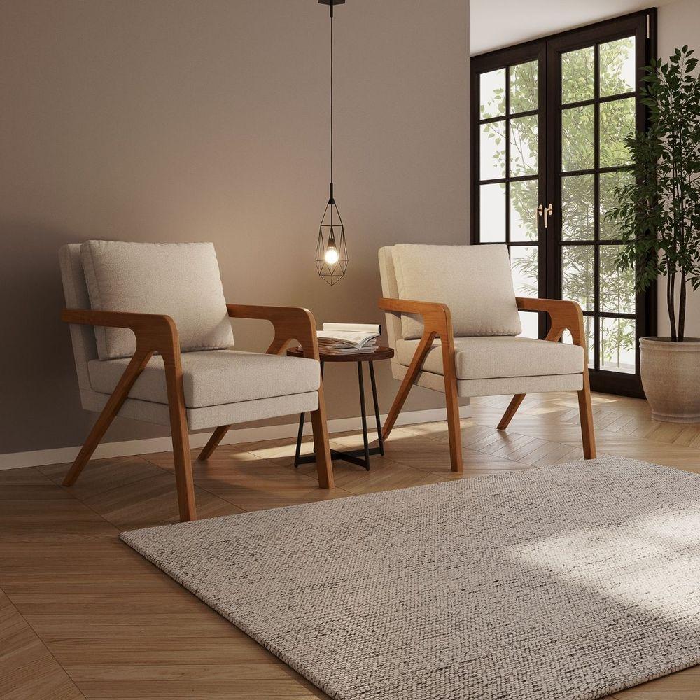 Kit 2 Poltrona Decorativa Moderna Para Sala Escritório Xangai Bouclé Bege - 1