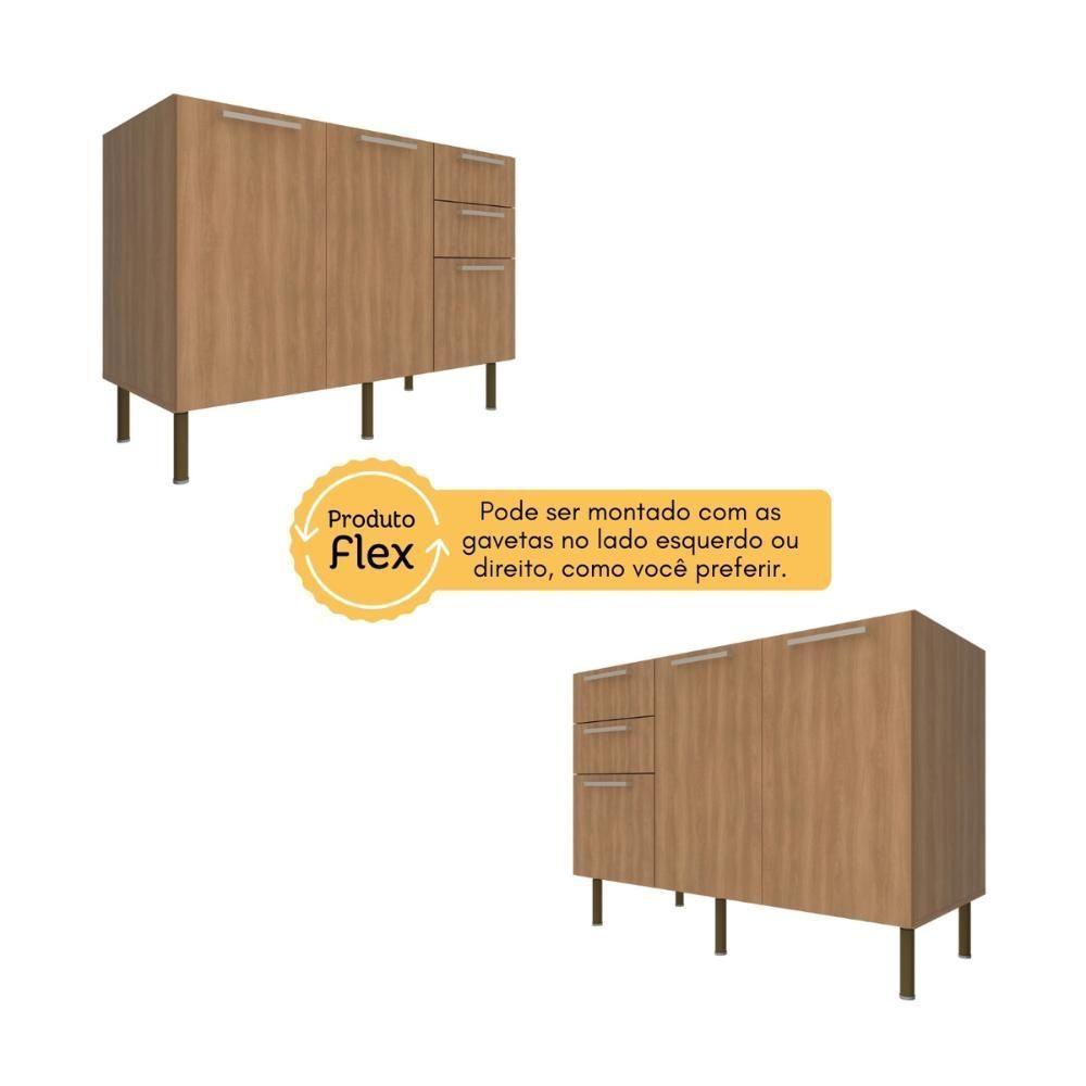 Balcão De Cozinha Com Tampo 2 Portas E 3 Gavetas 120cm Multimóveis Cr20457 Freijó Mármore Branco - 3