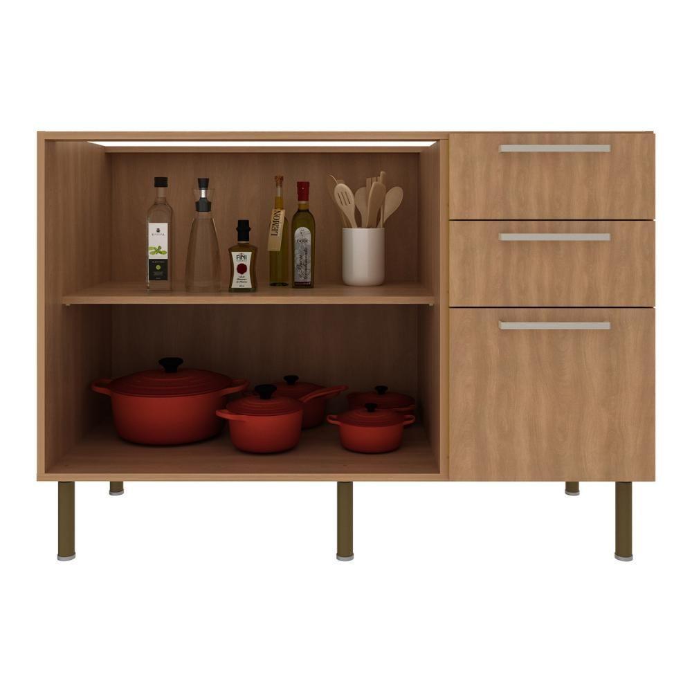 Balcão De Cozinha Com Tampo 2 Portas E 3 Gavetas 120cm Multimóveis Cr20457 Freijó Mármore Branco - 5