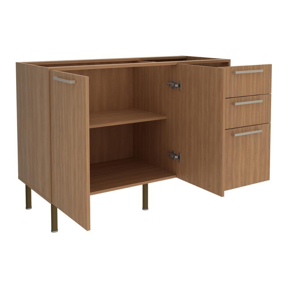 Balcão De Cozinha Com Tampo 2 Portas E 3 Gavetas 120cm Multimóveis Cr20457 Freijó Mármore Branco - 6