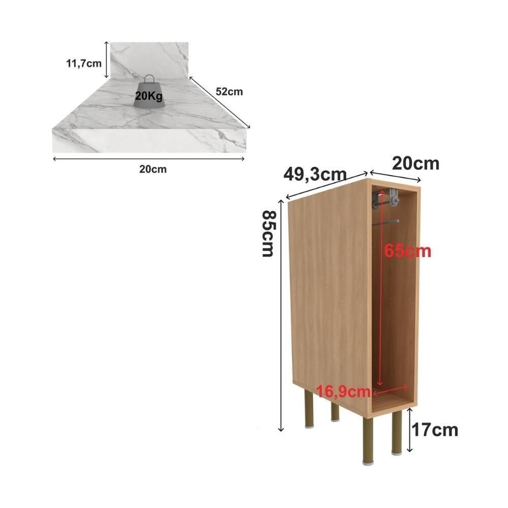 Balcão De Cozinha Com Tampo E Porta Toalhas 20cm Multimóveis Cr20459 Freijó Mármore Branco - 3