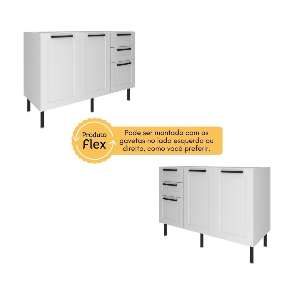 Balcão De Cozinha Gabinete Para Pia 120cm Mdf 2 Portas 3 Gavetas Multimóveis Cr20444 Branco - 2