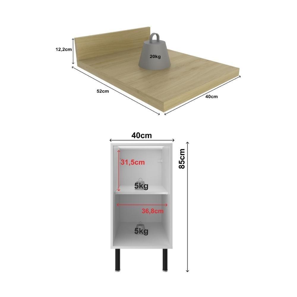 Balcão De Cozinha Em Mdf Com Tampo E 1 Porta 40cm Multimóveis Cr20464 Branco Carvalho Tropical - 4