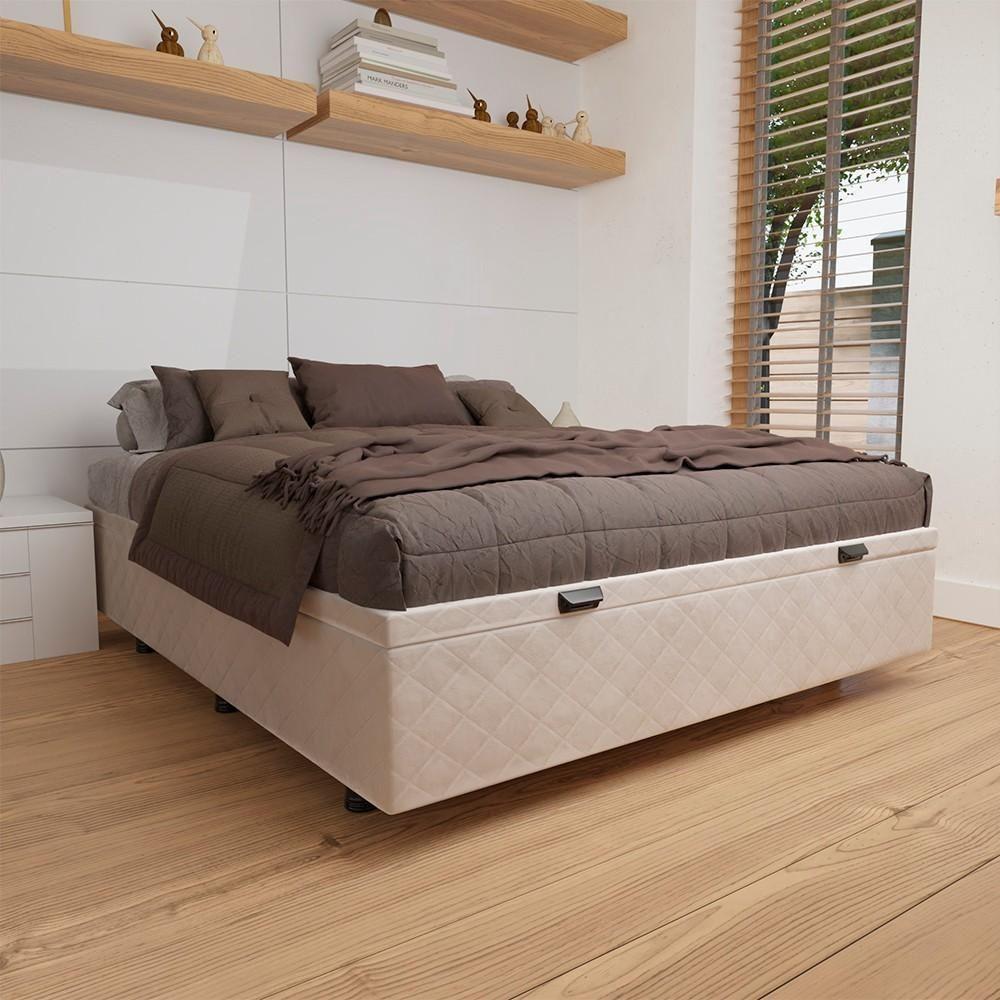 Base Box Baú Para Cama Casal 138x188cm Liz S05 Suede Bordado Bege - Mpozenato - 2
