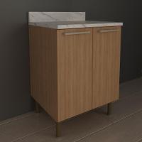 Balcão De Cozinha Com Tampo E 2 Portas 60cm Multimóveis Cr20461 Freijó Mármore Branco - 1