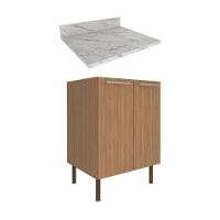 Balcão De Cozinha Com Tampo E 2 Portas 60cm Multimóveis Cr20461 Freijó Mármore Branco - 2