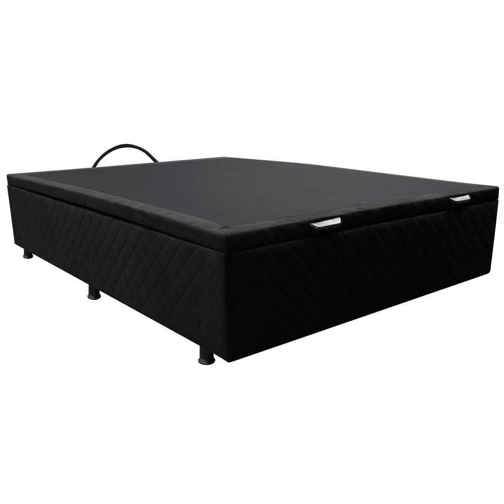 Base Box Baú Para Cama Viúva 128x188cm Liz S05 Suede Bordado Preto - Mpozenato - 1