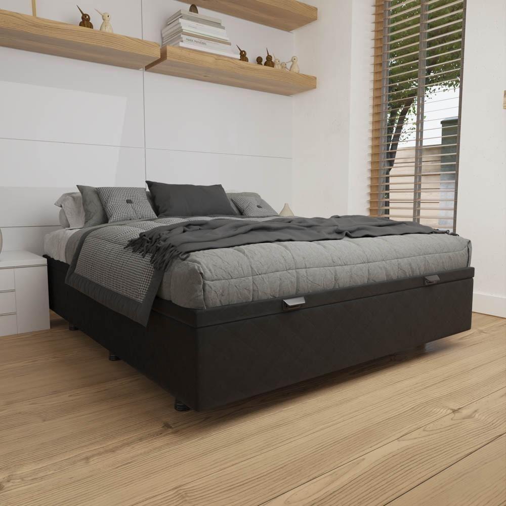 Base Box Baú Para Cama Viúva 128x188cm Liz S05 Suede Bordado Preto - Mpozenato - 2