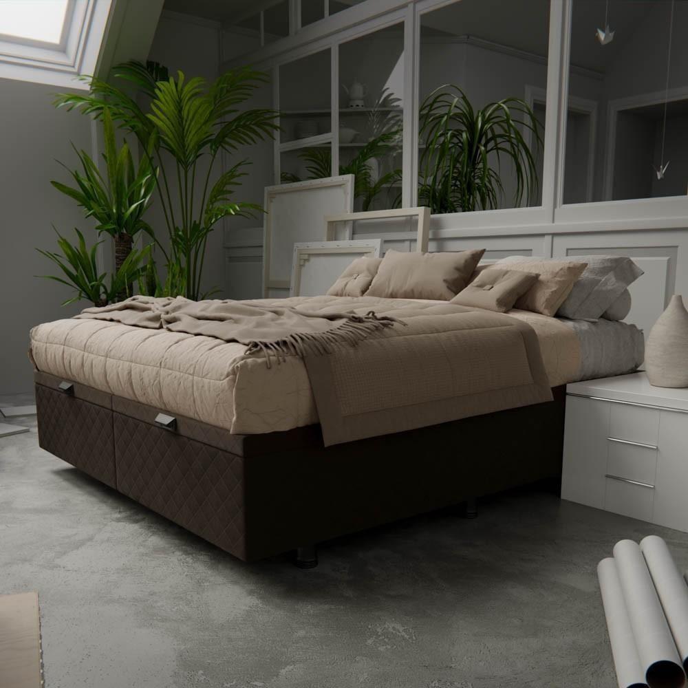 Base Box Baú Para Cama Casal Queen 158x198cm Bipartido Liz S05 Suede Bordado Marrom - Mpozenato - 2