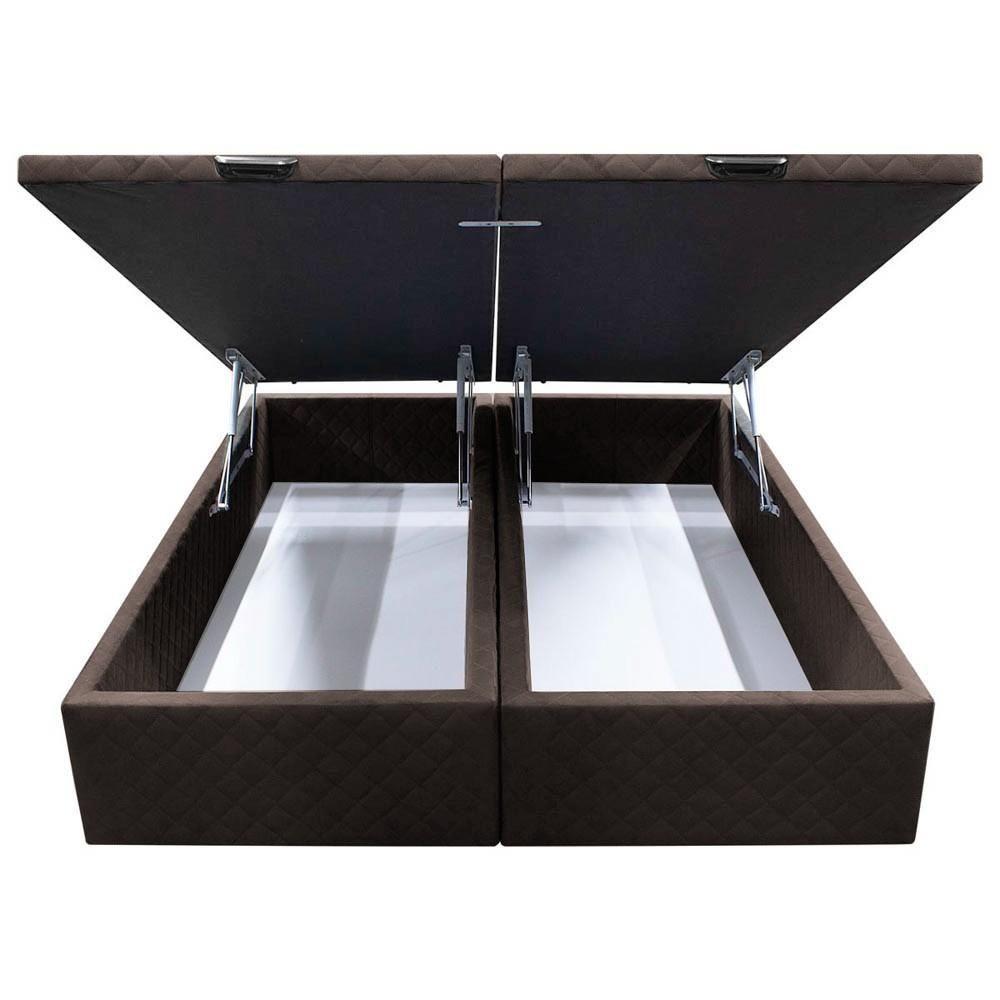 Base Box Baú Para Cama Casal Queen 158x198cm Bipartido Liz S05 Suede Bordado Marrom - Mpozenato - 3