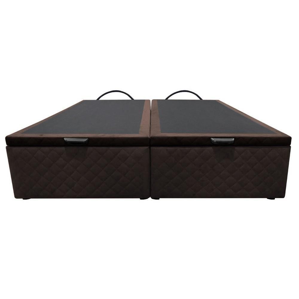 Base Box Baú Para Cama Casal Queen 158x198cm Bipartido Liz S05 Suede Bordado Marrom - Mpozenato - 6
