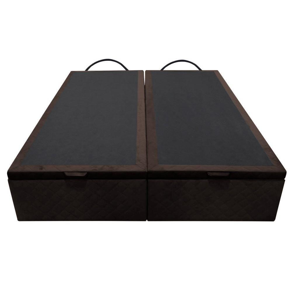 Base Box Baú Para Cama Casal Queen 158x198cm Bipartido Liz S05 Suede Bordado Marrom - Mpozenato - 7