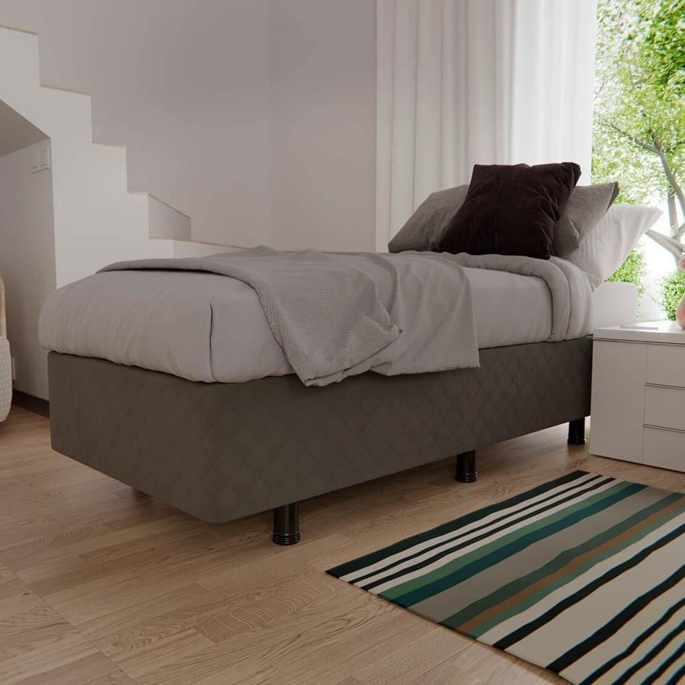 Base Box Para Cama Solteiro 88x188cm Liz S05 Suede Bordado Cinza - Mpozenato - 3