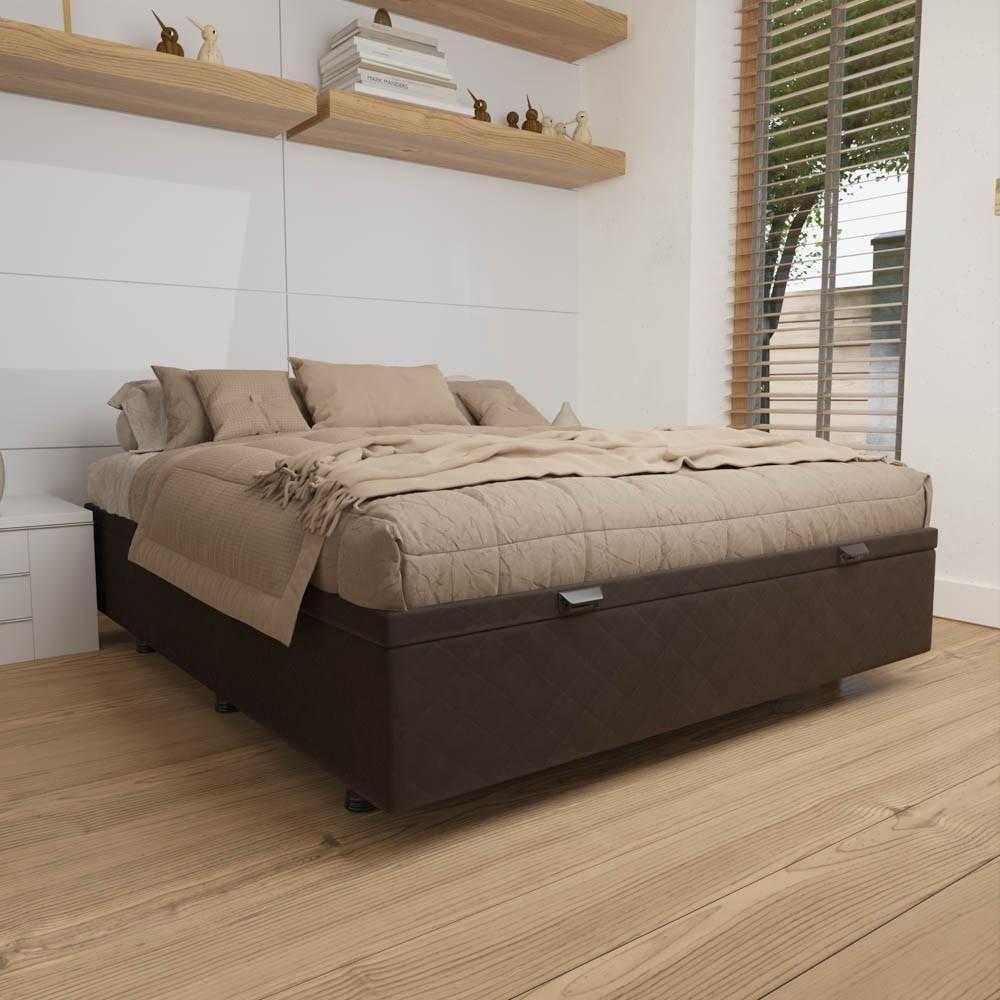 Base Box Baú Para Cama Casal 138x188cm Liz S05 Suede Bordado Marrom - Mpozenato - 2