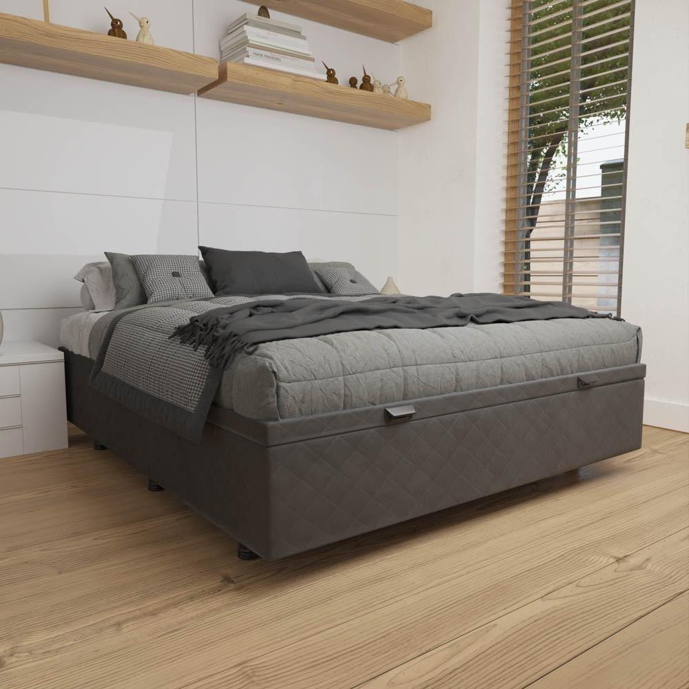 Base Box Baú Para Cama Viúva 128x188cm Liz S05 Suede Bordado Cinza - Mpozenato - 2