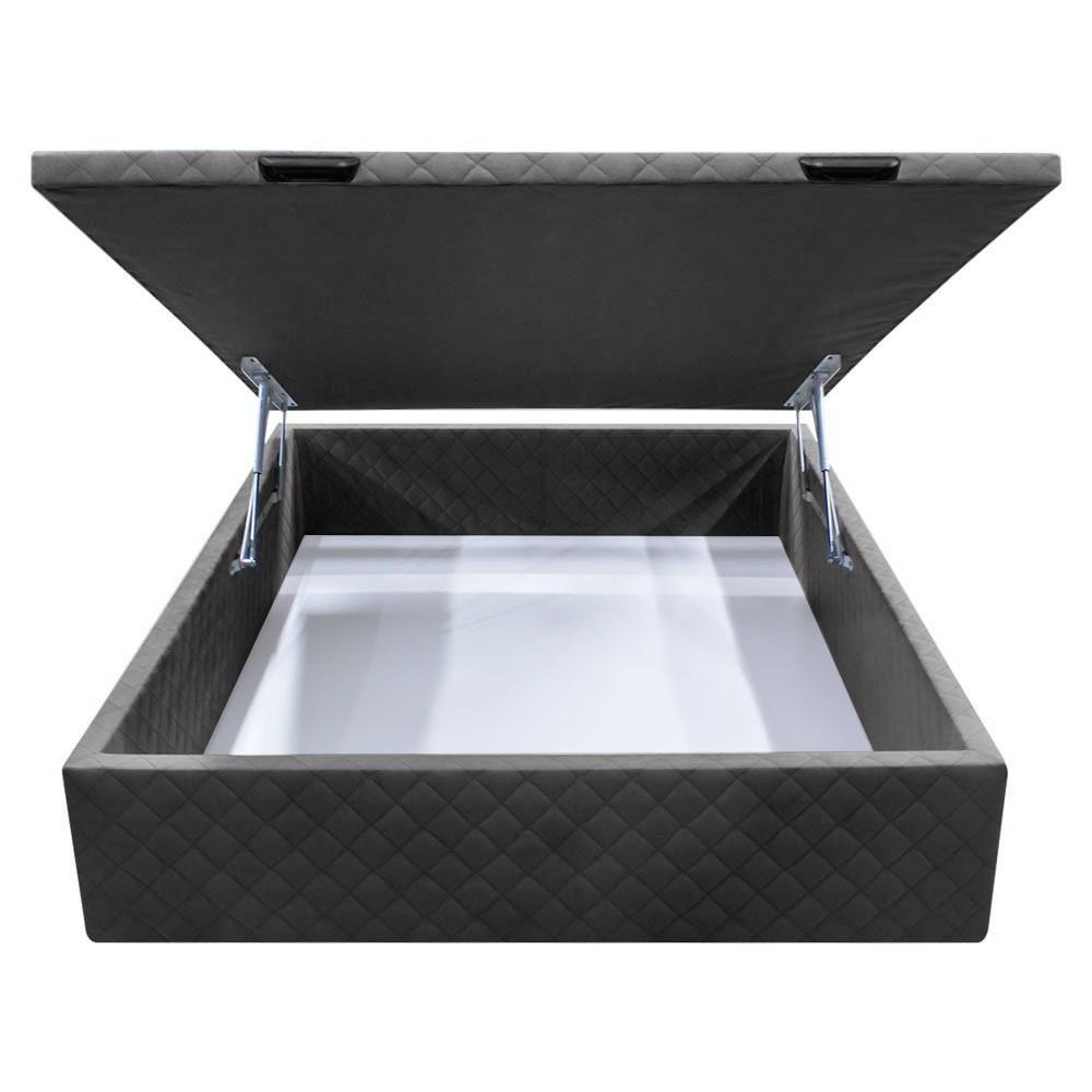 Base Box Baú Para Cama Viúva 128x188cm Liz S05 Suede Bordado Cinza - Mpozenato - 3