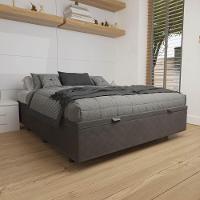 Base Box Baú Para Cama Viúva 128x188cm Liz S05 Suede Bordado Cinza - Mpozenato - 2