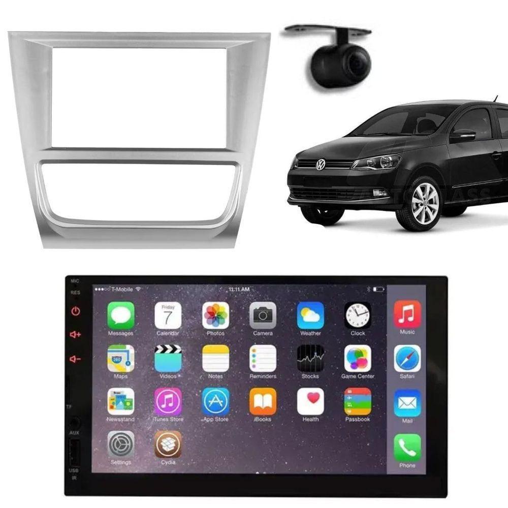 Central Multimídia 2 Din Mp5 Gol G6 Câmera Moldura Tela Prata - 1