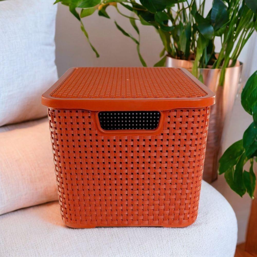 Caixa Organizadora Rattan 15 Litros Com Tampa - Praticidade E Estilo terracota - 2