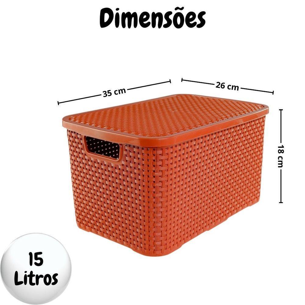 Caixa Organizadora Rattan 15 Litros Com Tampa - Praticidade E Estilo terracota - 6