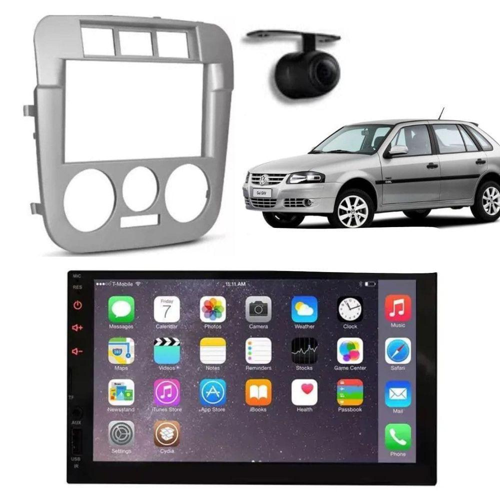 Central Multimídia 2 Din Mp5 Saveiro G4 Câmera Moldura Tela Prata - 1