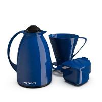 Kit Garrafa Termica Café Prático Com Açucareiro Com Colher E Suporte Para Filtro - Azul - 1