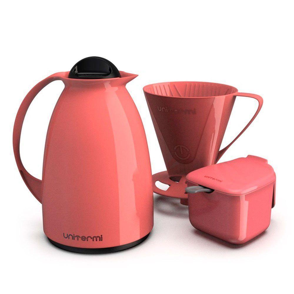 Garrafa Termica Café Kit Pratico Açucareiro + Suporte Filtro Cor Rosa - 1