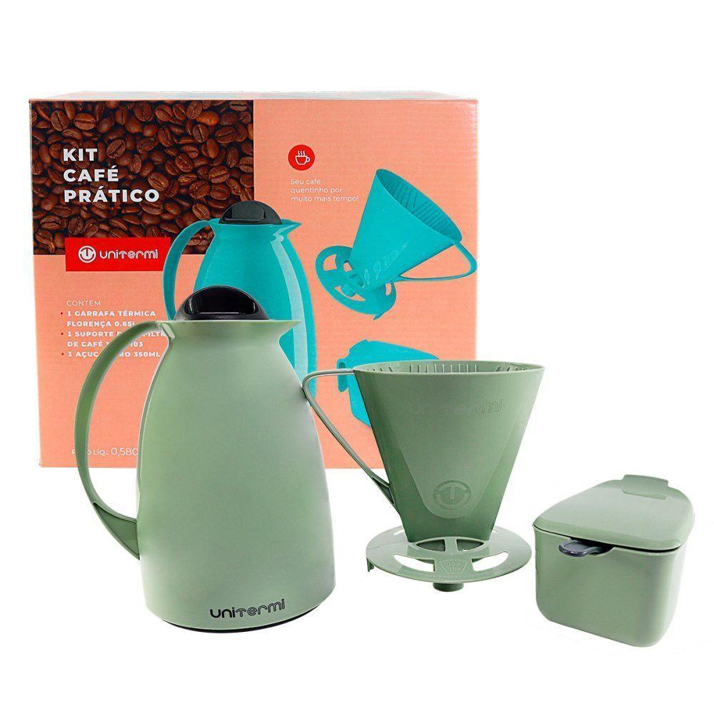 Kit Garrafa Termica Café Prático Com Açucareiro Com Colher E Suporte Para Filtro - Verde - 1