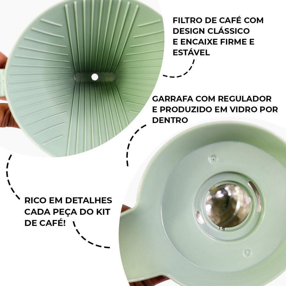 Kit Garrafa Termica Café Prático Com Açucareiro Com Colher E Suporte Para Filtro - Verde - 4