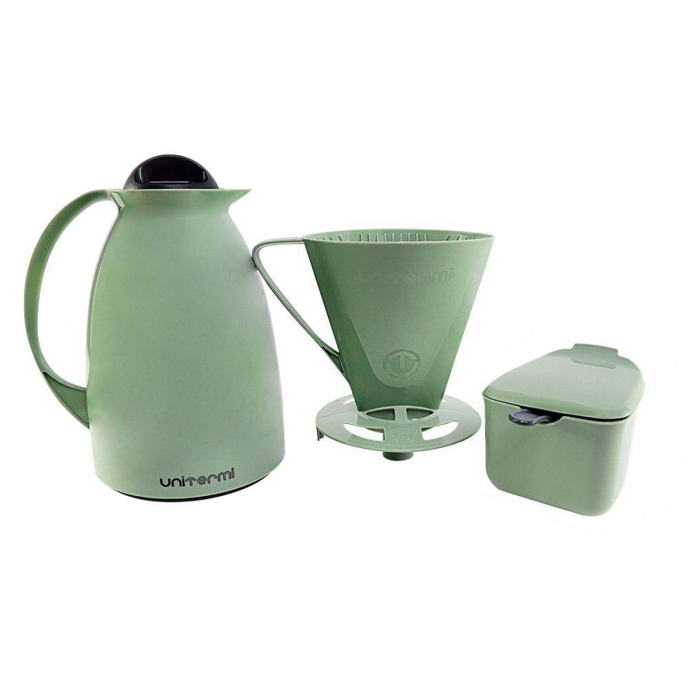 Kit Garrafa Termica Café Prático Com Açucareiro Com Colher E Suporte Para Filtro - Verde - 6