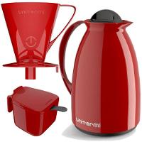 Kit Garrafa Termica Café Prático Com Açucareiro Com Colher E Suporte Para Filtro - Vermelha - 1