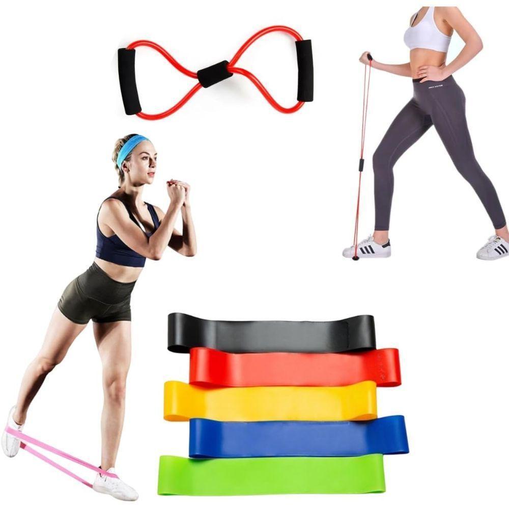 Kit Elástico Extensor Para Exercicio E Conjunto 5 Faixa Elastica Thera Band Treino Em Casa Ginastica Fisioterapia - 1
