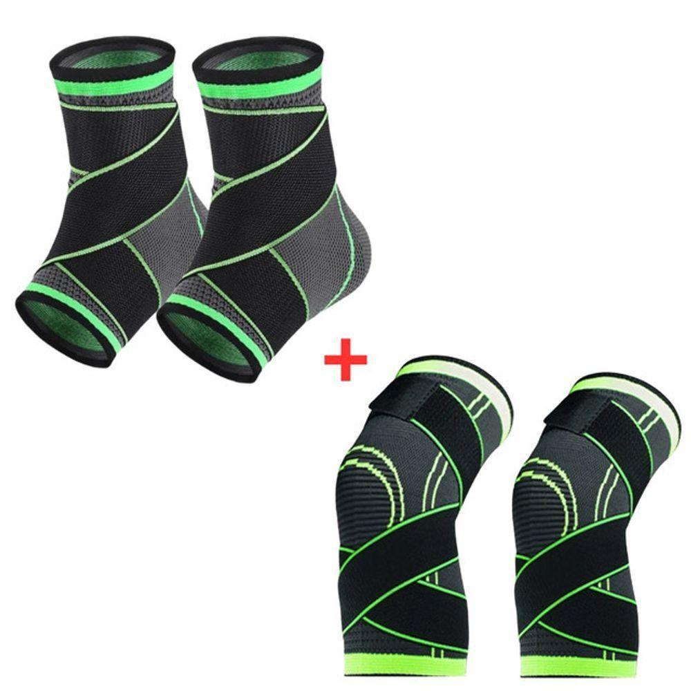 Kit Par Tornozeleira Ortopédica Ajustável + Par Joelheira Protetora Articulada Faixa Ajustável Flexível Preto - 1